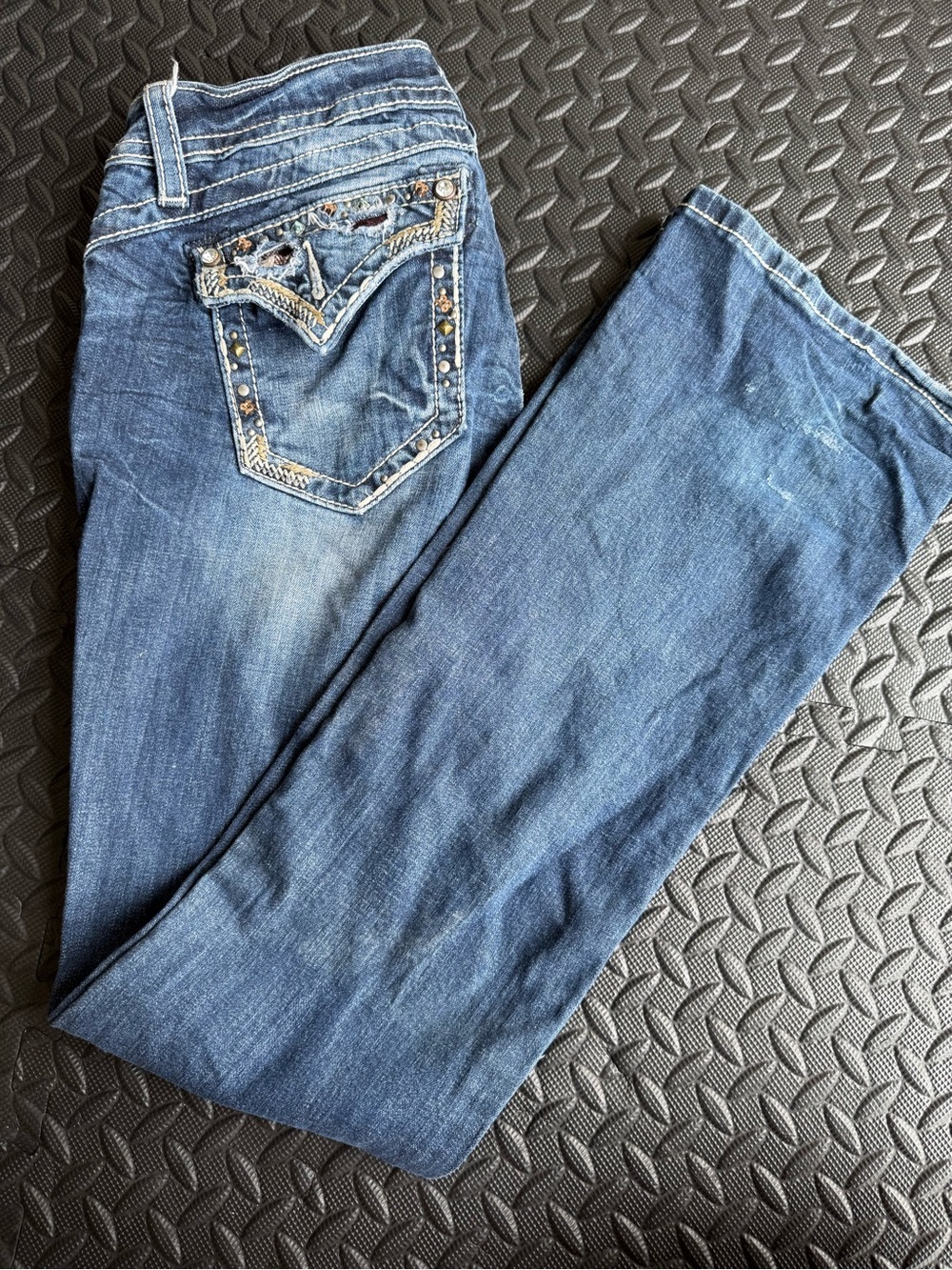 Miss Me Blue Embellished Mid Rise Boot Cut Jeans